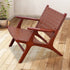 Contemporary Retro Ash Wood Saddle Leather Weaving Square Accent Chair Backrest Armrest Footrest For Living Room