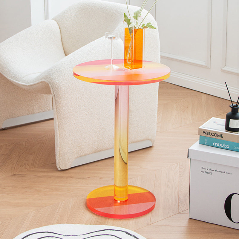 Contemporary Creative Round Column Marble Acrylic End Table 1-Tier For Living Room