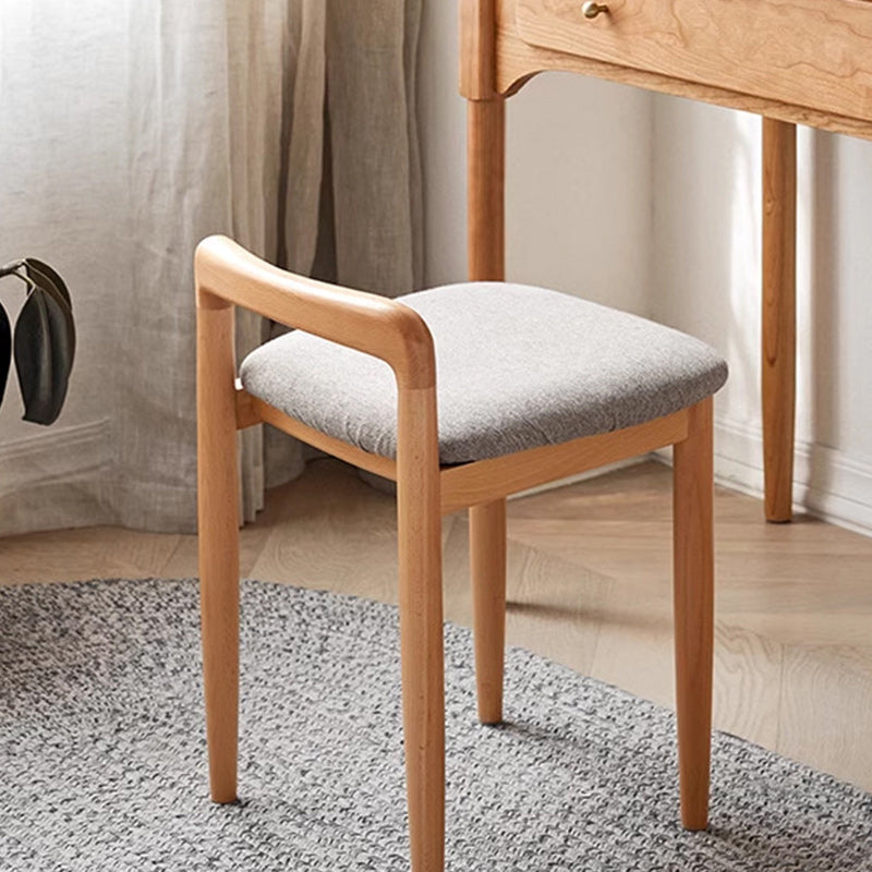 Traditional Japanese Square Cotton Linen Oak Vanity Stool Backless Armless For Bedroom