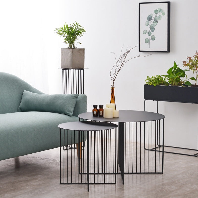 Modern Minimalist Round Lined Base Iron Side Table For Living Room