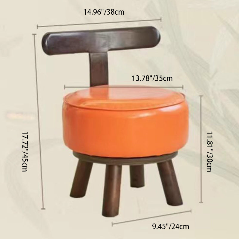 Contemporary Creative Round Wood PVC Footstool Backrest Armless For Living Room