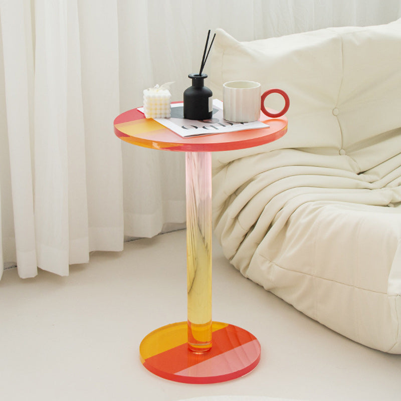 Contemporary Creative Round Column Marble Acrylic End Table 1-Tier For Living Room