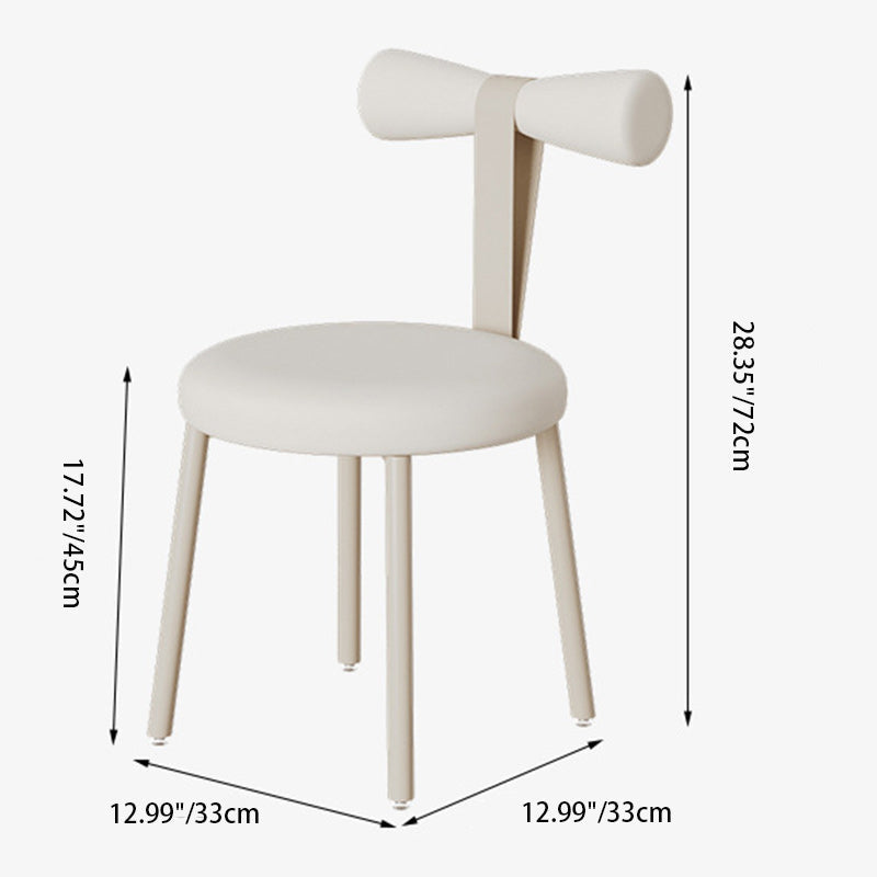 Modern Art Deco Cream Candy Round Fabric Iron Vanity Stool Backrest Armless For Bedroom