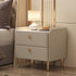 Modern Minimalist Square Leather Solid Wood Rock Plate Alloy Carbon Steel Nightstand 2-Drawer For Bedroom