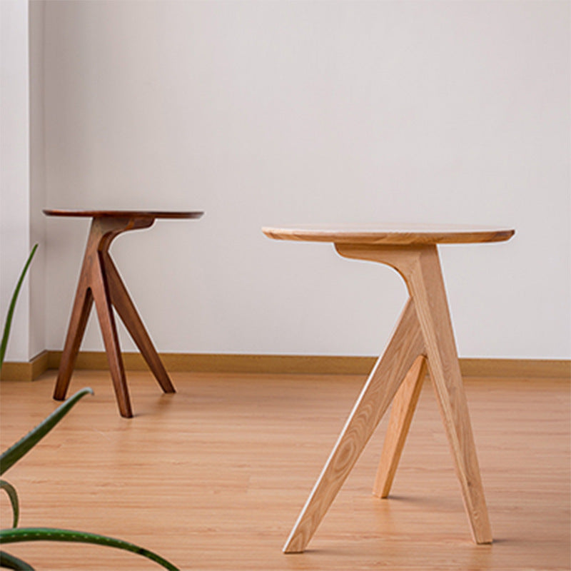 Traditional Japanese Round Triangle Leg Ash Wood End Table For Living Room