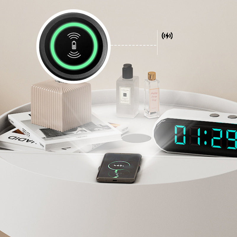 Modern Minimalist Round PP Wood Nightstand Mobile Phone Wireless Charging 1-Storage For Bedside