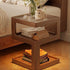 Modern Minimalist Square Rubberwood Glass Nightstand 2-Shelf For Bedroom