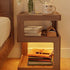 Modern Minimalist Square Rubberwood Glass Nightstand 2-Shelf For Bedroom