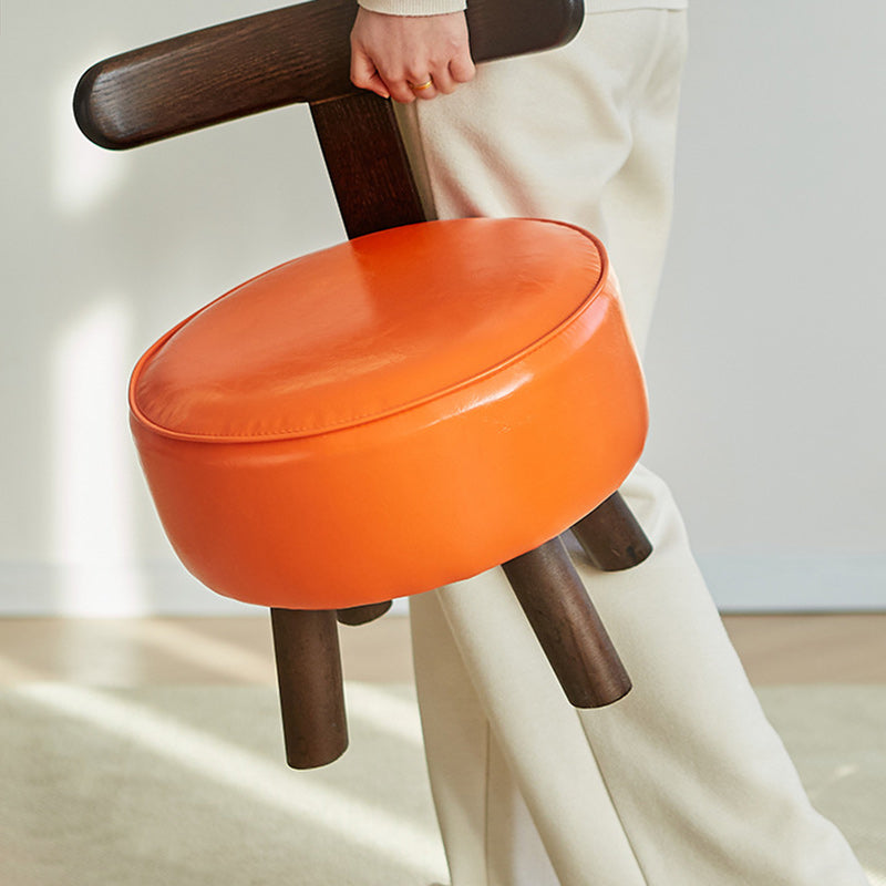 Contemporary Creative Round Wood PVC Footstool Backrest Armless For Living Room