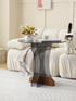 Modern Minimalist Round Strip Base Glass Solid Wood Coffee Table For Living Room