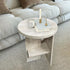 Contemporary Nordic Round Crossed Base Travertine Chrysoprase Side Table 2-Shelf For Bedside