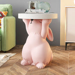 Modern Art Deco Round Rabbit Elephant Bear Fiberglass Resin End Table 1-Tray For Living Room