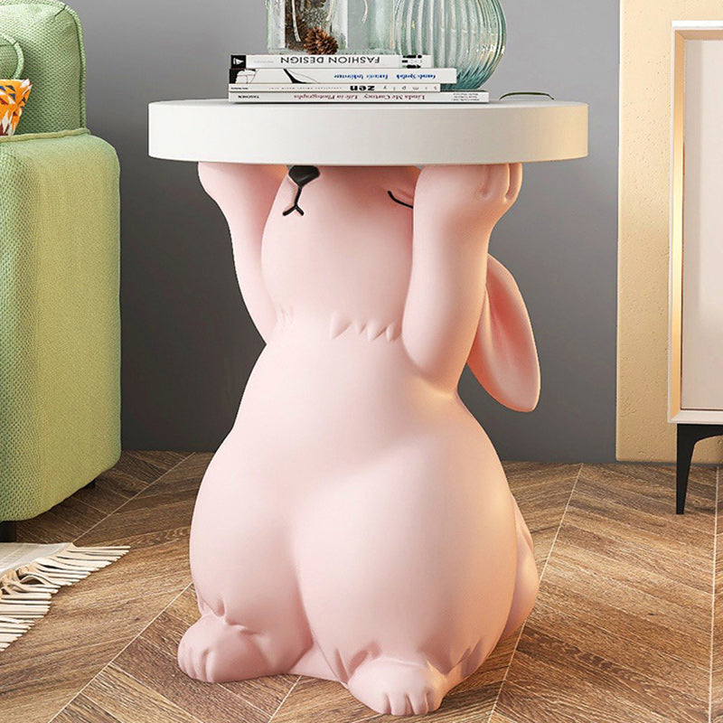 Modern Art Deco Round Rabbit Elephant Bear Fiberglass Resin End Table 1-Tray For Living Room