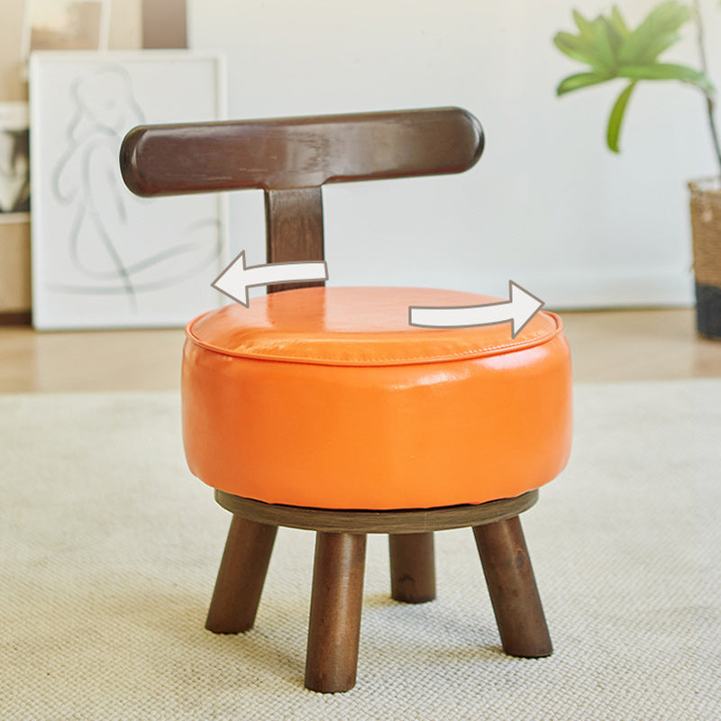 Contemporary Creative Round Wood PVC Footstool Backrest Armless For Living Room