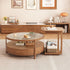 Contemporary Japanese Square Round Glass Wood End Table 2-Tier For Living Room