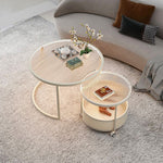 Contemporary Nordic Round Combination Glass Carbon Steel Metal Coffee Table 2-Tier Movable For Living Room