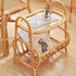 Traditional Japanese Weaving Rectangular Rattan Glass Side Table 2-Tier For Living Room