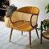 Traditioanal Vintage Weaving Leather Ash Wood Rattan Sponge Square Hug Dining Chair Backrest Armrest For Dining Room