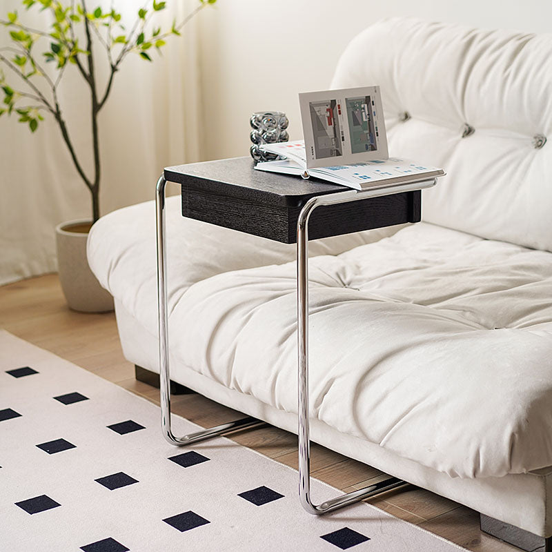 Modern Minimalist Square Wood Stainless Steel End Table 1-Tier For Living Room