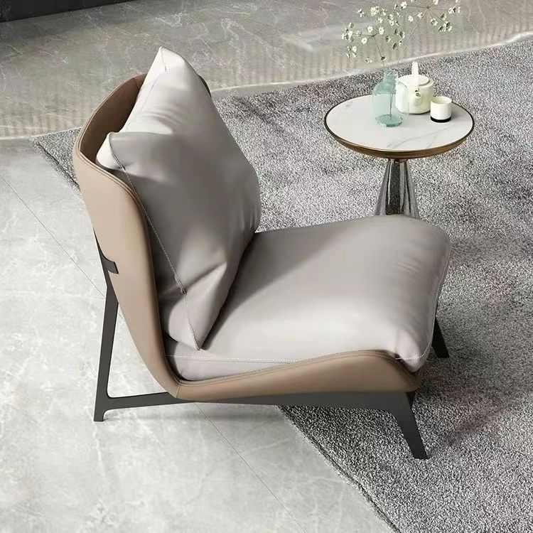 Contemporary Scandinavian Leather Velvet Cotton Latex Carbon Steel Square Accent Chair Backrest Footrest For Living Room