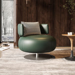 Contemporary Scandinavian Round Curved Leather Sponge Stainless Steel Accent Chair Backrest Rotatable For Living Room