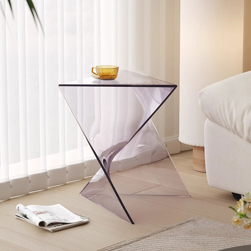 Modern Minimalist Geometric Corner Triangle Marble Glass Wood End Table 1-Tier For Living Room