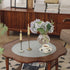 Contemporary Retro Flower Round Wood Glass Coffee Table 2-Tier For Living Room