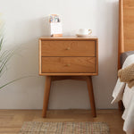 Contemporary Nordic Square Solid Wood Nightstand 2-Drawer For Bedroom