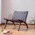 Contemporary Retro Ash Wood Saddle Leather Weaving Square Accent Chair Backrest Armrest Footrest For Living Room