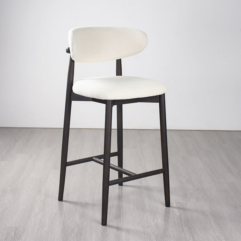 Modern Minimalist Round Upholstered Velvet Solid Wood Bar Stool Curved Backrest For Dining Room