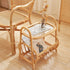 Traditional Japanese Weaving Rectangular Rattan Glass Side Table 2-Tier For Living Room