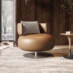 Contemporary Scandinavian Round Curved Leather Sponge Stainless Steel Accent Chair Backrest Rotatable For Living Room