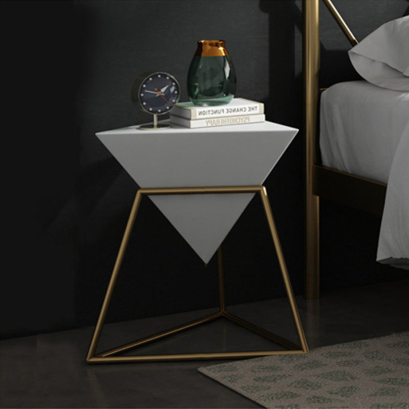 Modern Luxury Triangle Cone Iron Panel Rock Panel Gold Plated Shelf Side Table 1-Tier For Living Room