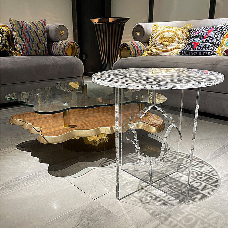 Modern Luxury Round Acrylic End Table 1-Tier For Living Room