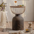 Traditional Vintage Round Half Column Wood Metal Coffee Table 1-Tier For Living Room