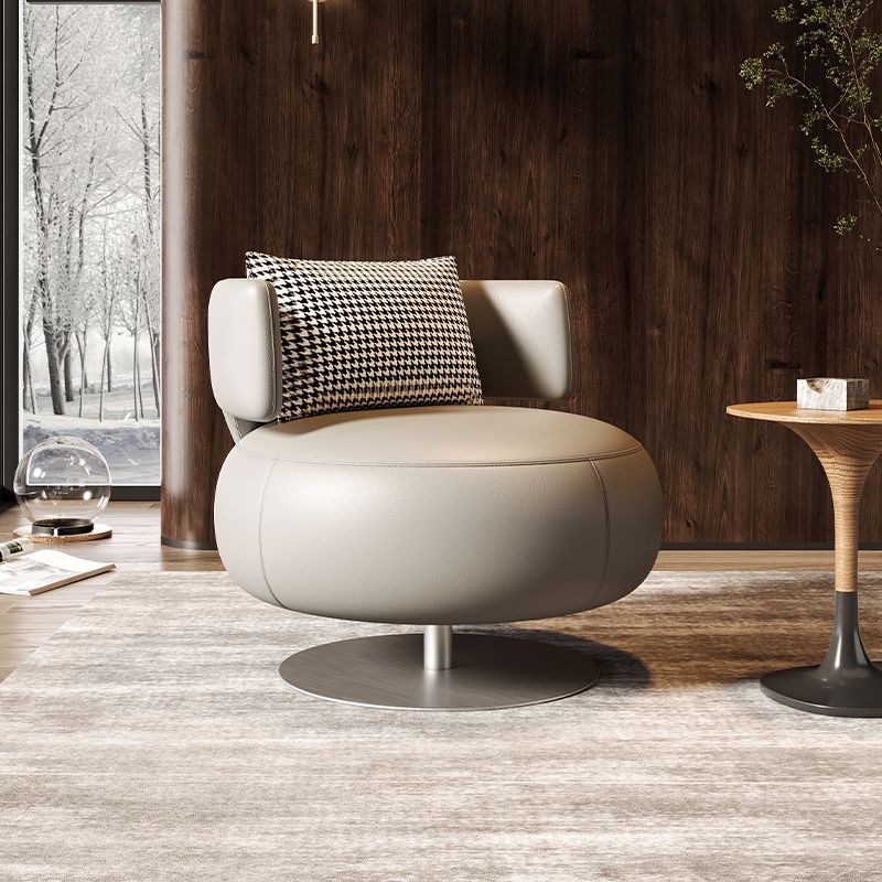 Contemporary Scandinavian Round Curved Leather Sponge Stainless Steel Accent Chair Backrest Rotatable For Living Room