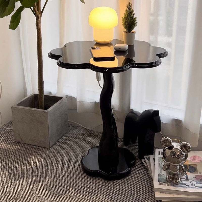 Contemporary Scandinavian Petal Flower Glass Stainless Steel End Table 1-Tier For Living Room