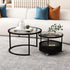 Contemporary Nordic Round Combination Glass Carbon Steel Metal Coffee Table 2-Tier Movable For Living Room