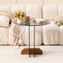 Modern Minimalist Round Strip Base Glass Solid Wood Coffee Table For Living Room