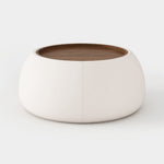 Contemporary Nordic Round Cylinder Walnut Wood Leather Coffee Table 1-Storage For Living Room