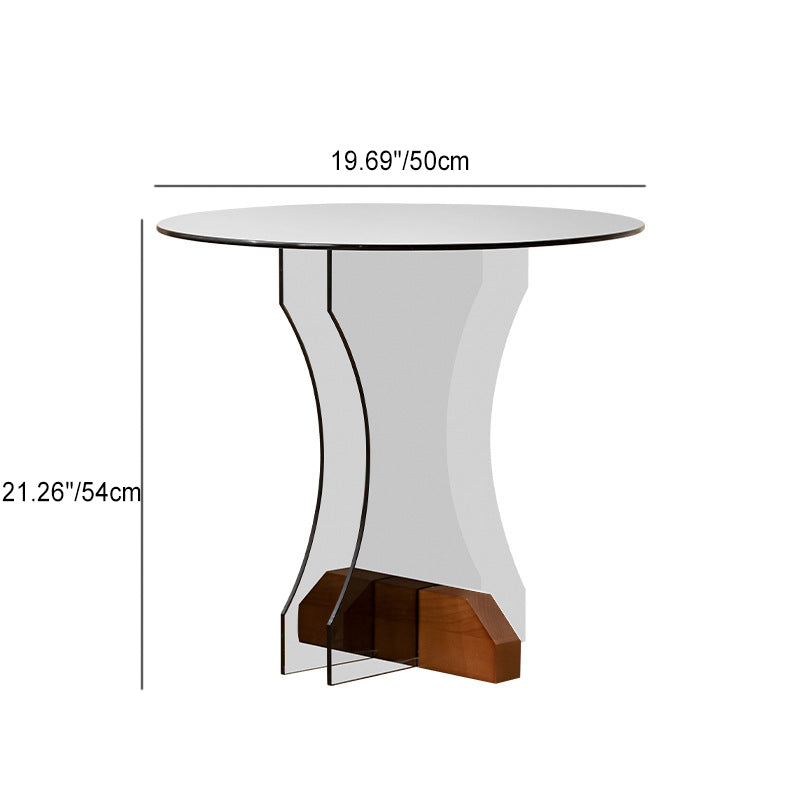 Modern Minimalist Round Strip Base Glass Solid Wood Coffee Table For Living Room