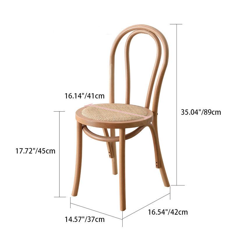 Traditional Vintage Round Wood Rattan Chair Backrest Armless For Living Room