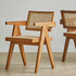 Traditional Japanese Weaving Rattan Wood Square Rectangular V Shape Frame Dining Chair Backrest Armrest For Dining Room