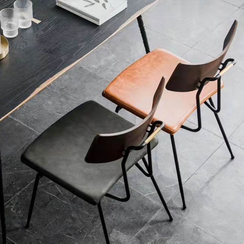 Contemporary Industrial Curved Square PU Leather Iron Dining Chair Backrest Armless For Dining Room