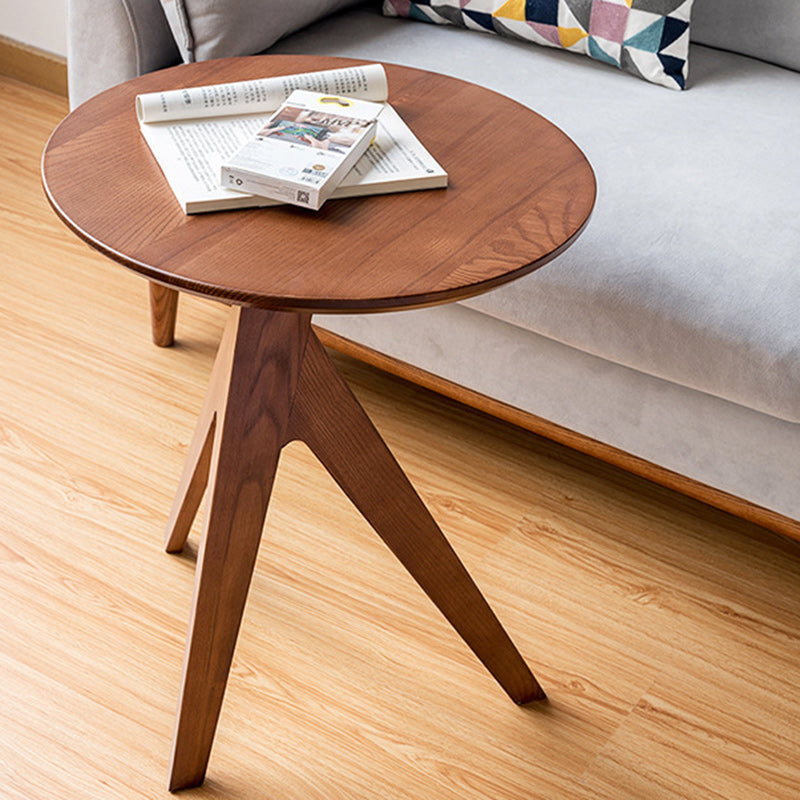 Traditional Japanese Round Triangle Leg Ash Wood End Table For Living Room