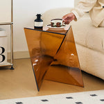 Modern Minimalist Geometric Corner Triangle Marble Glass Wood End Table 1-Tier For Living Room