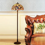 Traditional Tiffany Stained Glass Magpie Plum Blossom Dome 2-Light Standing Floor Lamp For Home Office