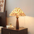 Traditional Vintage Conical Floral Wood Fabric 1-Light Table Lamp For Bedroom