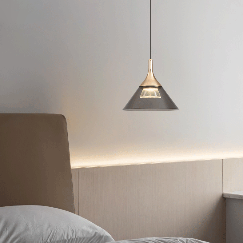 Contemporary Nordic Iron Aluminum Conical LED Liftable Pendant Light For Bedroom