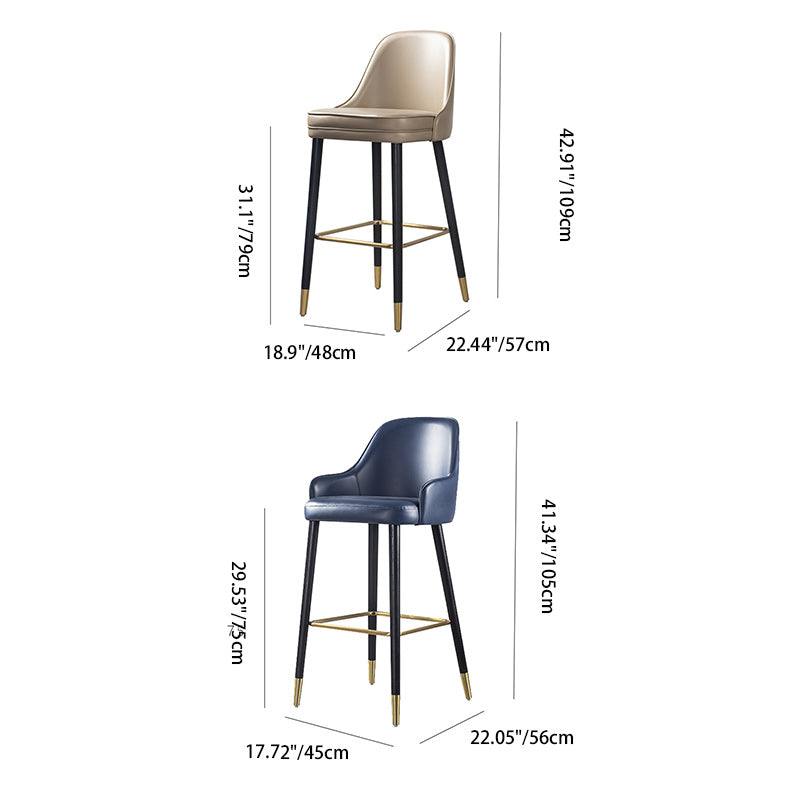 Modern Luxury Round Upholstered Quad Stand Leather Stainless Steel Iron Bar Stool For Restaurant